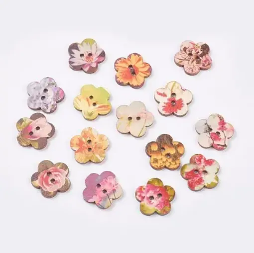 botones madera impresos 24x2 5mm forma flor motivos colores surtidos por 100 unidades 0