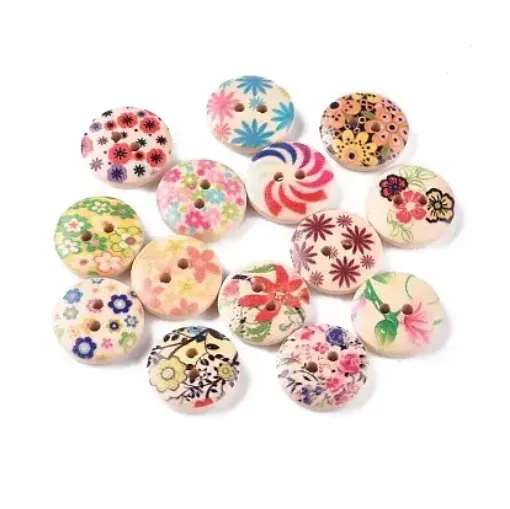 botones madera estampados 15x4mm forma circular motivo floral colores surtidos por 100 unidades 0