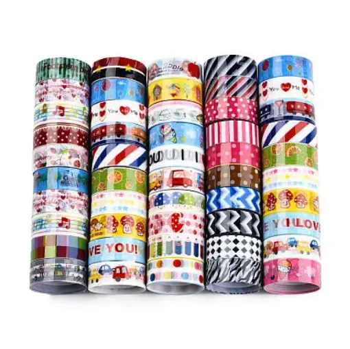 cinta adhesiva papel decorativa washi tape 15mms set x10 modelos surtidos 0