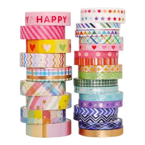 cinta adhesiva papel decorativa washi tape 5 10mms set x27 rollos x3mts modelos surtidos 0