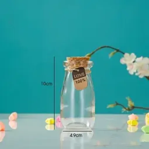 botella frasco vidrio mini 5x10cms tapon corcho unidad 0