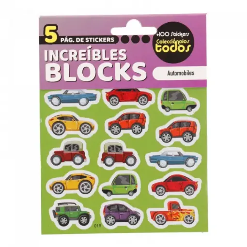 block 5 hojas stickers adhesivos 10x13cms modelo automobiles 019 0