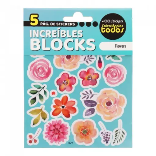 block 5 hojas stickers adhesivos 10x13cms modelo flowers 029 0