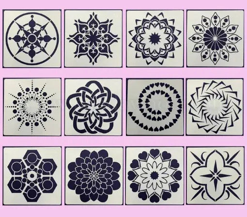 stencil plantilla 13x13cms modelo mandalas 12 diferentes por unidad 0