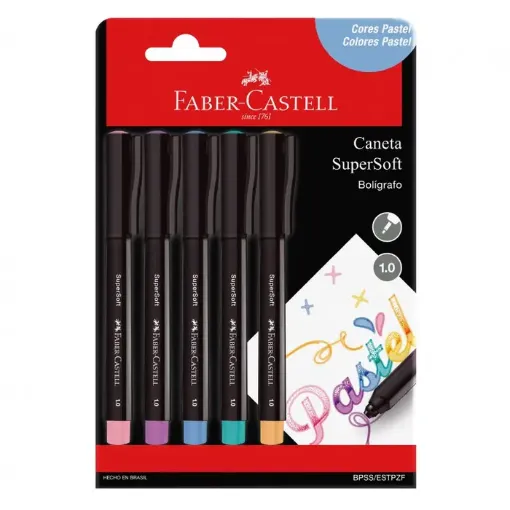 boligrafos punta 1mm faber castell super softset 5 colores pastel 0