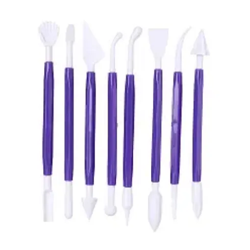 set 8 herramientas estecas dobles plastico para modelar porcelana arcilla ceramica 15cms violeta 0