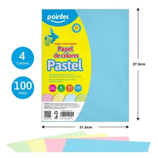 papel 75grs colores pasteles 22x28cms pointer paquete 100 unidades 4 colores pastel 0