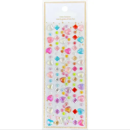 sticker apliques adhesivos diamind stick gems plancha 20x7cms corazones 0