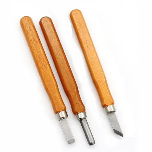 set 3 gubias mini acero profesionales mango madera para tallado fino estuche x3 modelos 0