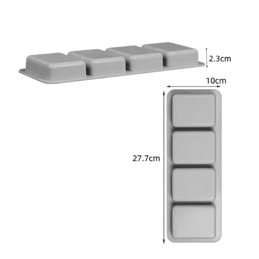 molde silicona para fabricar jabones artesanales 28x10cms x4 cavidades rectangular 80x60x20mms liso 0