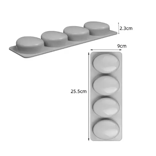 molde silicona para fabricar jabones artesanales 26x9cms x4 cavidades oval 75x55x20mms lisos 0