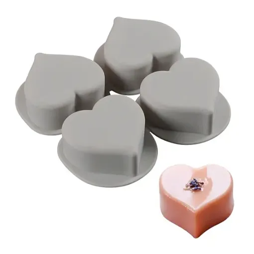 molde silicona para fabricar jabones artesanales 16x17cms x4 cavidades corazones 75x70x25mms liso 0
