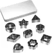 set 27 cortantes mini acero inoxidable para masas x9 formas geometricas x3 medidas caja metalica 0