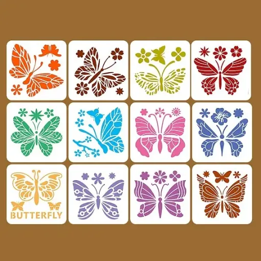 set 12 stencil plantillas 14x14cms modelos mariposas x12 0
