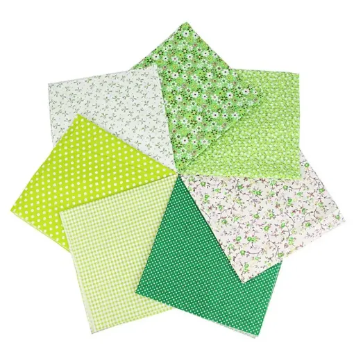set 7 telas para patchwork 100 algodon 25x25cms x7 motivos diferentes verdes 0