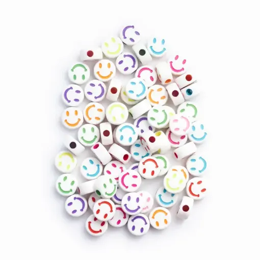 cuentas plastico redondas blancas 10mm tanza loom bands diy x100 modelo carita feliz multicolor 0