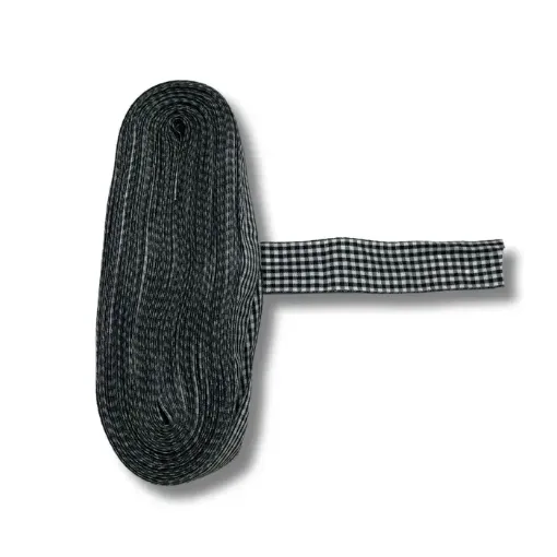 cinta tela estampada 25mms ancho motivo cuadrille por metro color negro 0