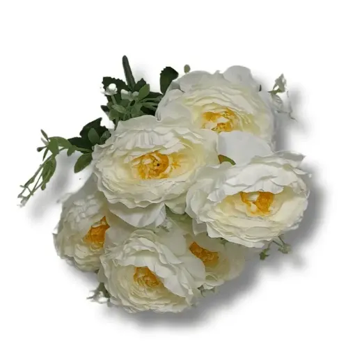 ramo flores artificiales marimonias x7 flores follaje 40cms color blanco 0