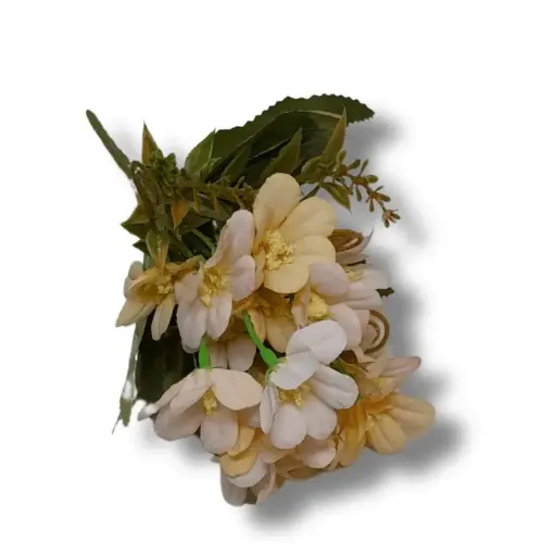ramo flores artificiales mini jazmin tonos pastel x5 follaje 28cms t2883 color amarillo 0