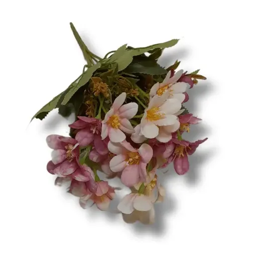 ramo flores artificiales mini jazmin tonos pastel x5 follaje 28cms t2883 color rosa jaspeado 0