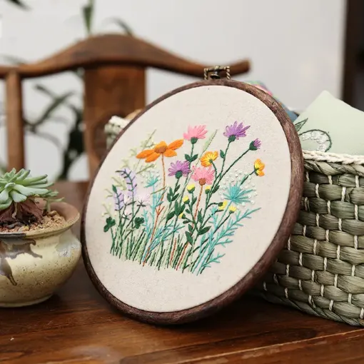kit bordado iniciacion circular 20cms hilos patron motivo floral sin bastidor 0