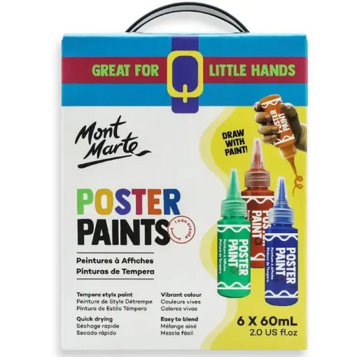 tempera poster paint secado rapido lavable no toxica mont marte x60ml set 6 colores brillantes 0