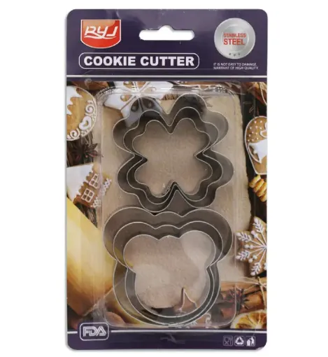 set 6 moldes cortantes galletitas metal motivos flor x3 oso x3 0