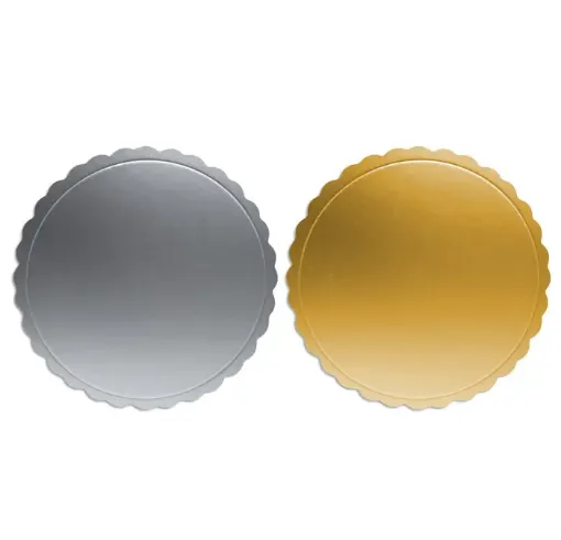 base para torta circular 25cms carton laminado metalizado color oro plata 0