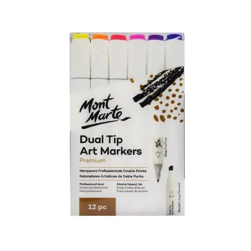 set 12 marcadores dobles tinta al alcohol dual tip punta fina gruesa premium mont marte 12 colores 0