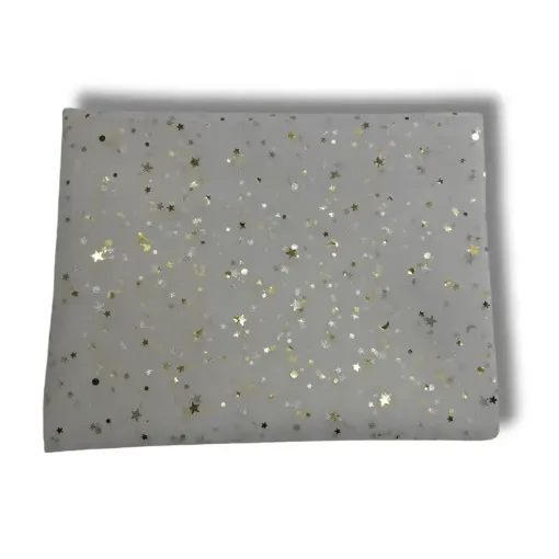 tul colores fantasia motivo estrellitas doradas 150x100cms color blanco 0
