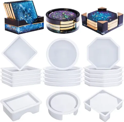 set 18 moldes silicona para hacer posavasos resina epoxi lets resin 3 modelos soportes 0