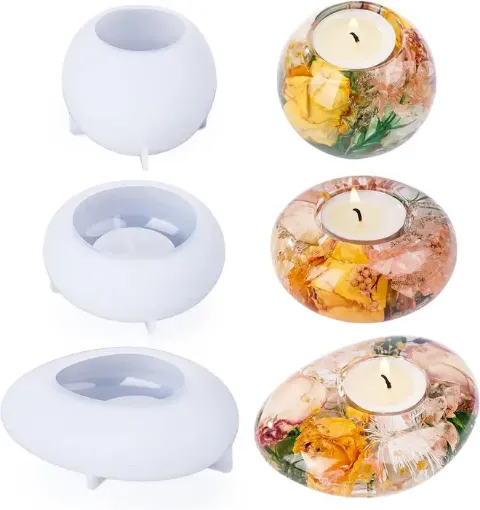 set 3 moldes silicona para hacer porta velas resina epoxi lets resin 3 modelos diferentes 0