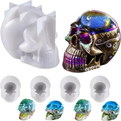 set 5 moldes silicona modelo craneo calavera 3d 66x10x8 5cms 34x25x25cms lets resin 0