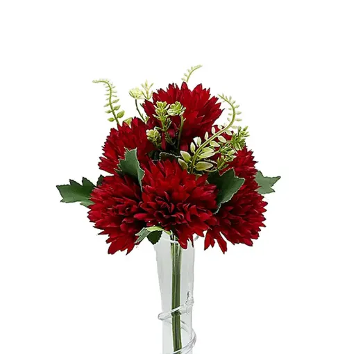 ramo flores artificiales crisantemos medianos hojas 36cms x6 flores color bordeaux 0