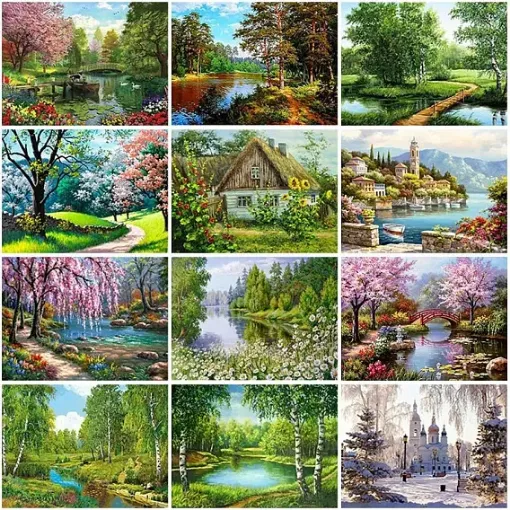 set pintura diamantes art gem 5d lamina 20x30cms modelo paisajes varios motivos 0