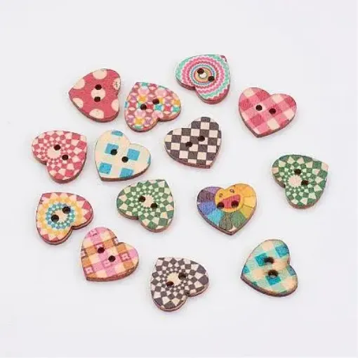 botones madera estampados 15x13x2 5mm forma corazon motivos colores surtidos por 20 unidades 0