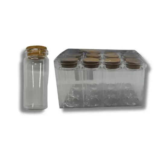 frasco vidrio cilindrico tapon corcho 3 7x6cms por 12 unidades 0
