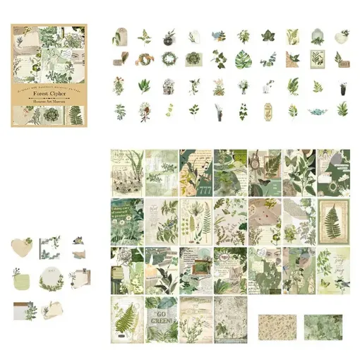 set para scrapbooking album recortes x75 etiquetas adhesivas tarjetas 07 forest cipher 0