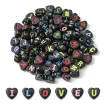set cuentas acrilico forma corazon 6 5x4mms negro letras color x100 0