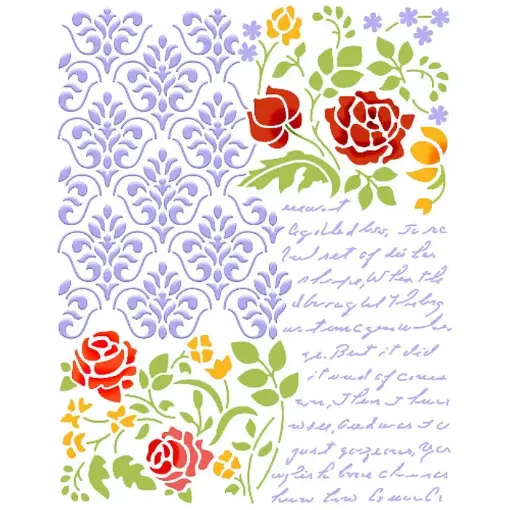 stencil marca litoarte 20x25cms cod str 251 rosas arabescos escrituras 0