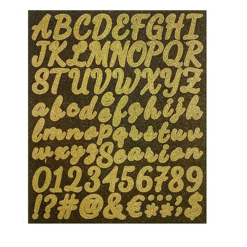 stickers adhesivos pvc impermeables plancha 229x193mms motivo abecedario letras numeros color oro 0
