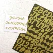 stickers adhesivos pvc impermeables plancha 229x193mms motivo abecedario letras numeros color oro 1