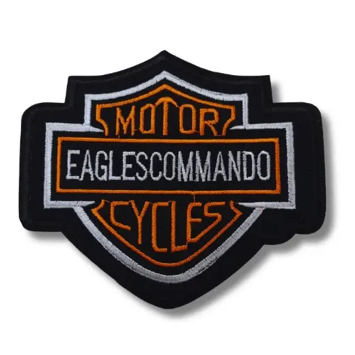 aplique parche bordado termoadhesivo para tela modelo harley naranja blanco 65x100mms 0