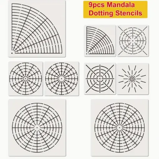 set 9 stenciles motivos mandalas plantillas para dotting puntillismo 14 25cms 0