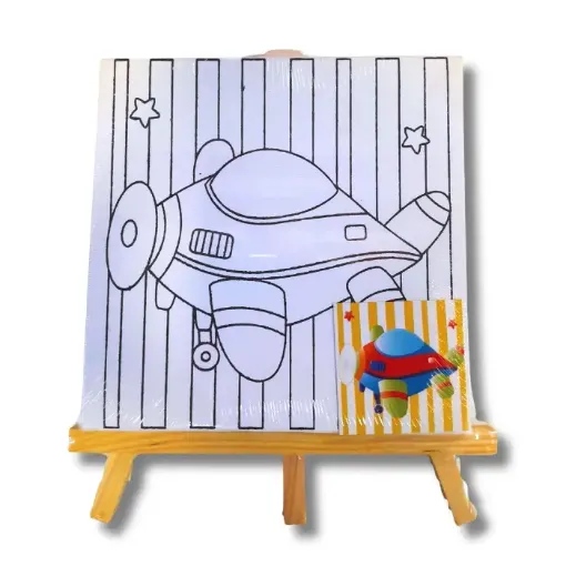 atril madera bastidor lienzo dibujado 15x15cms motivo infantil avion 0