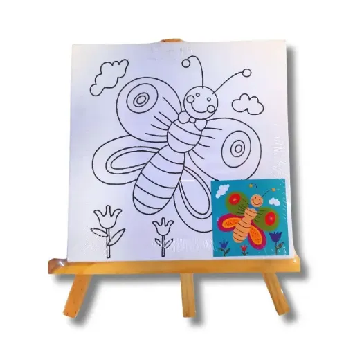 atril madera bastidor lienzo dibujado 15x15cms motivo infantil mariposa 0