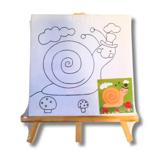 atril madera bastidor lienzo dibujado 15x15cms motivo infantil caracol 0
