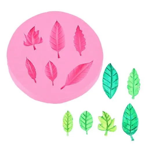 molde silicona grado alimenticio para resina epoxi masas 10x10cms motivo hojas x6 0
