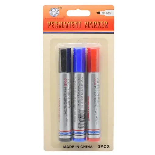 set 3 marcadores permanentes punta gruesa x3 colores diferentes 0
