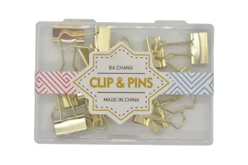 set oficina papeleria manitos metalicas doble clips 2cms color dorado 0